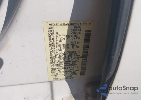 2008 Nissan Quest 3.5 S из США, поврежденный, VIN 5N1BV28U28N115402